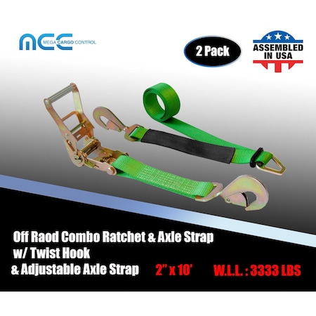 Tie 4 Safe Axle Ratchet Tie Down Strap w/ Snap Hook Race Car Hauler Trailer Flatbed Green, 2PK RT42-10-GR-C-2